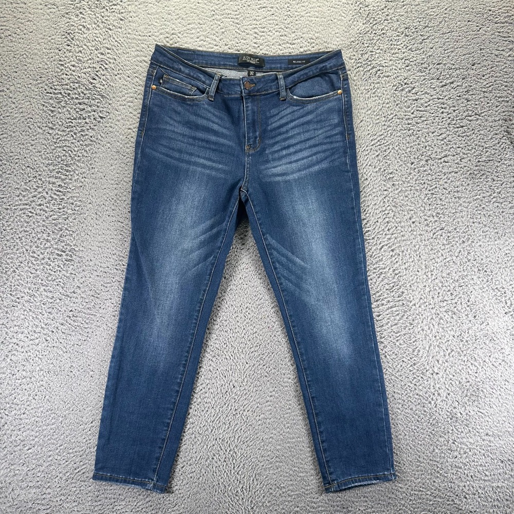 Judy Blue Jeans Womens 32x26 Blue Cotton Denim Skinny Leg Faded Relaxed Stretch